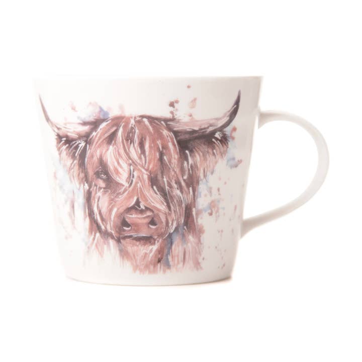 Meg Hawkins Art – wholesale Coffee mug – 'The Hebrides' Highland Cow Design Bone China Mug0
