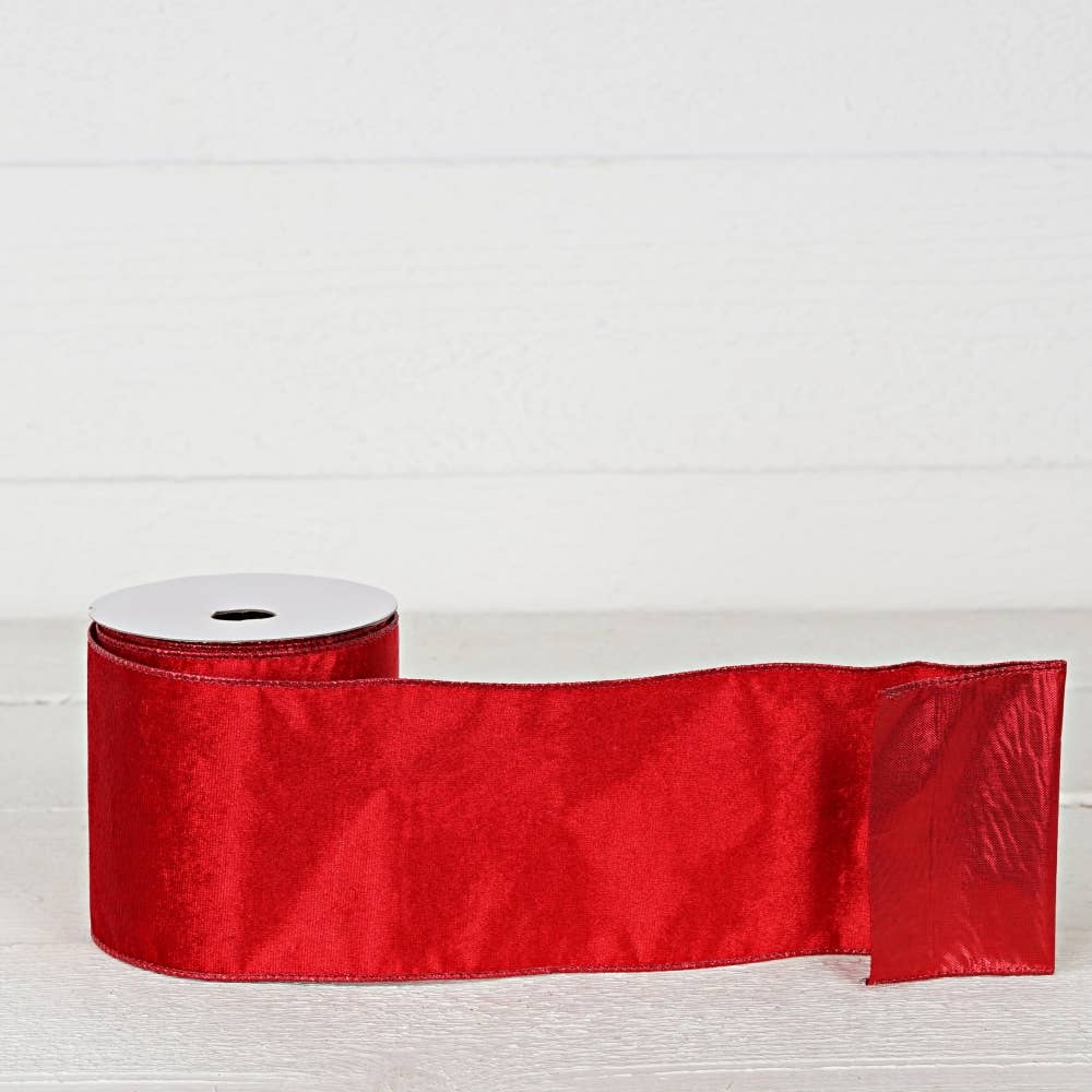 Holiday Depot Inc. - Wholesale Ribbon - Gift Wrapping - R32980-Wired Ribbon-Red Velvet w. Metallic Red back (4inW)1