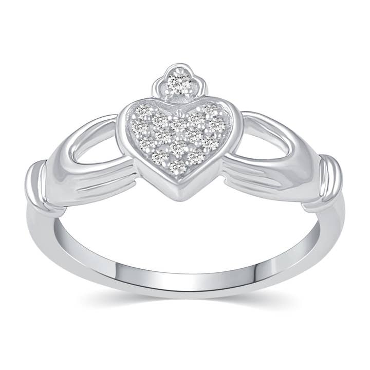 Claddagh Pave Heart Friendship Promise BFF Irish Ring in 925 for wholesale by Prime and Pure