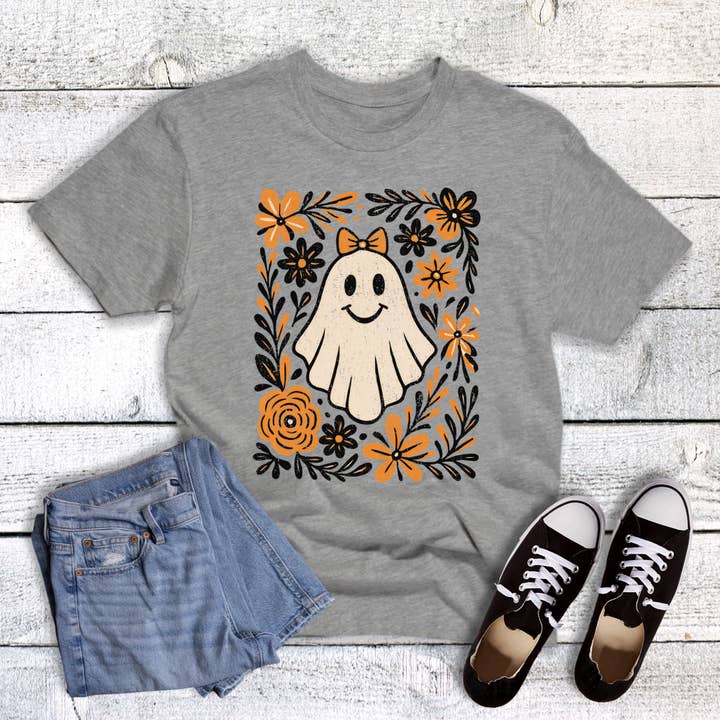 Fall Halloween Floral Ghost Graphic Tee for wholesale by The Way Down South