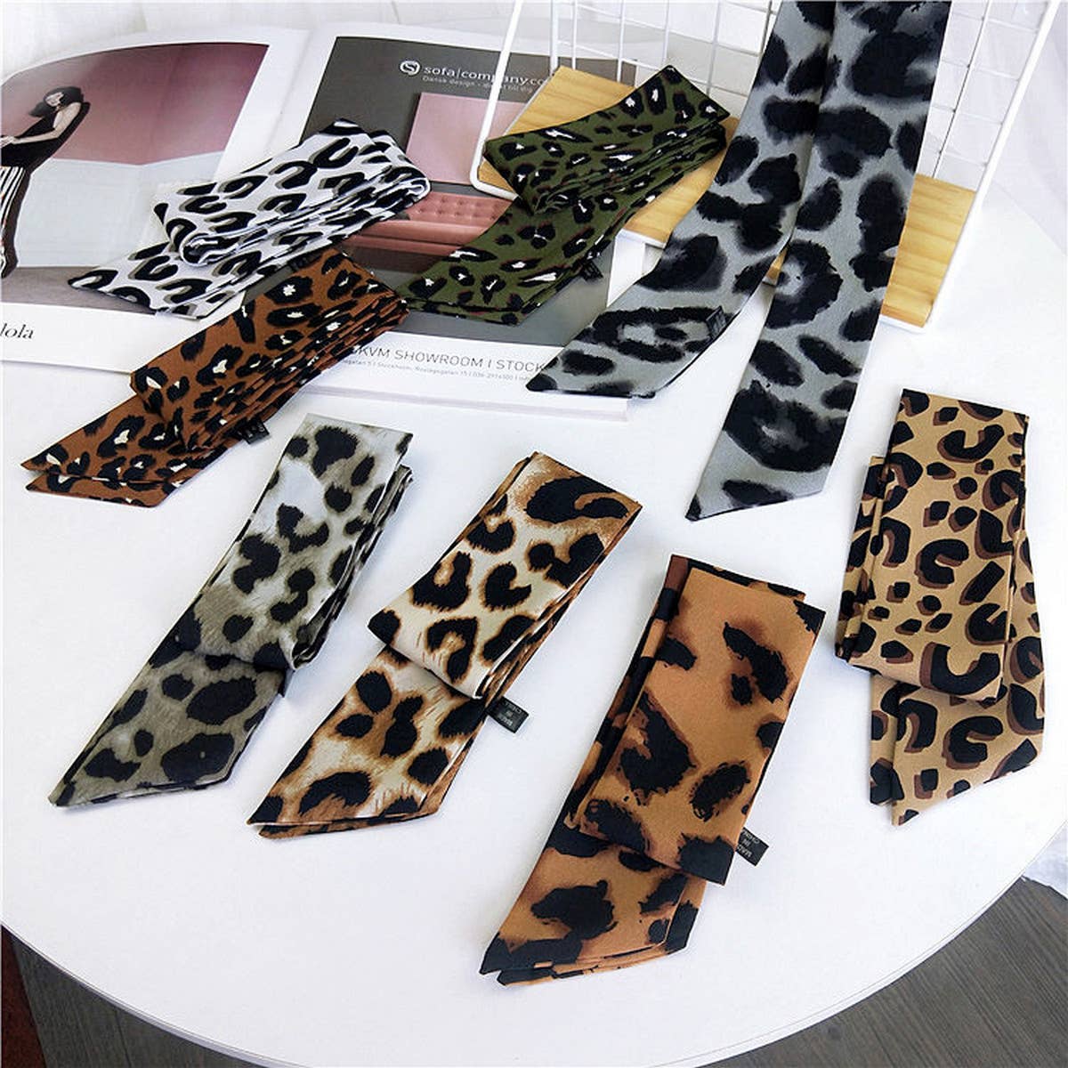 NINEXIS - Wholesale Scarf - Women's - CWASC2385_MULTI COLORED HANDLE RIBBON LEOPARD PRINT SCARF9