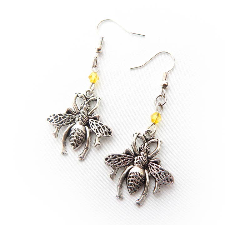 Antique Silver Bee Dangle Earrings for wholesale by 8th Sin