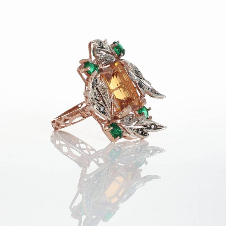 Gold Antique - Wholesale Cocktail/Statement Ring - Ancient Reproduction Ring in 925 Silver and 9 Kt Gold2