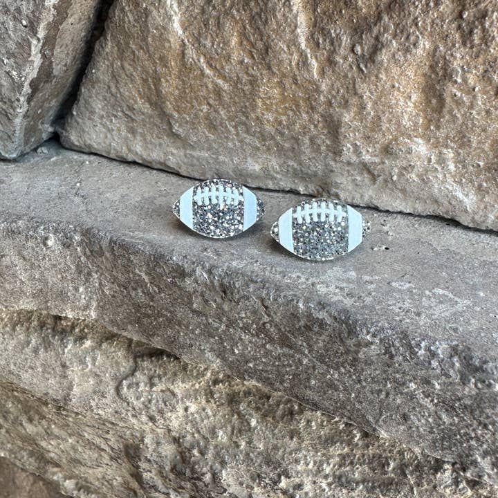 Laser & Color Designs LLC - Wholesale Stud/Post Earrings - Football Glitter Acrylic Studs, Football Earrings10