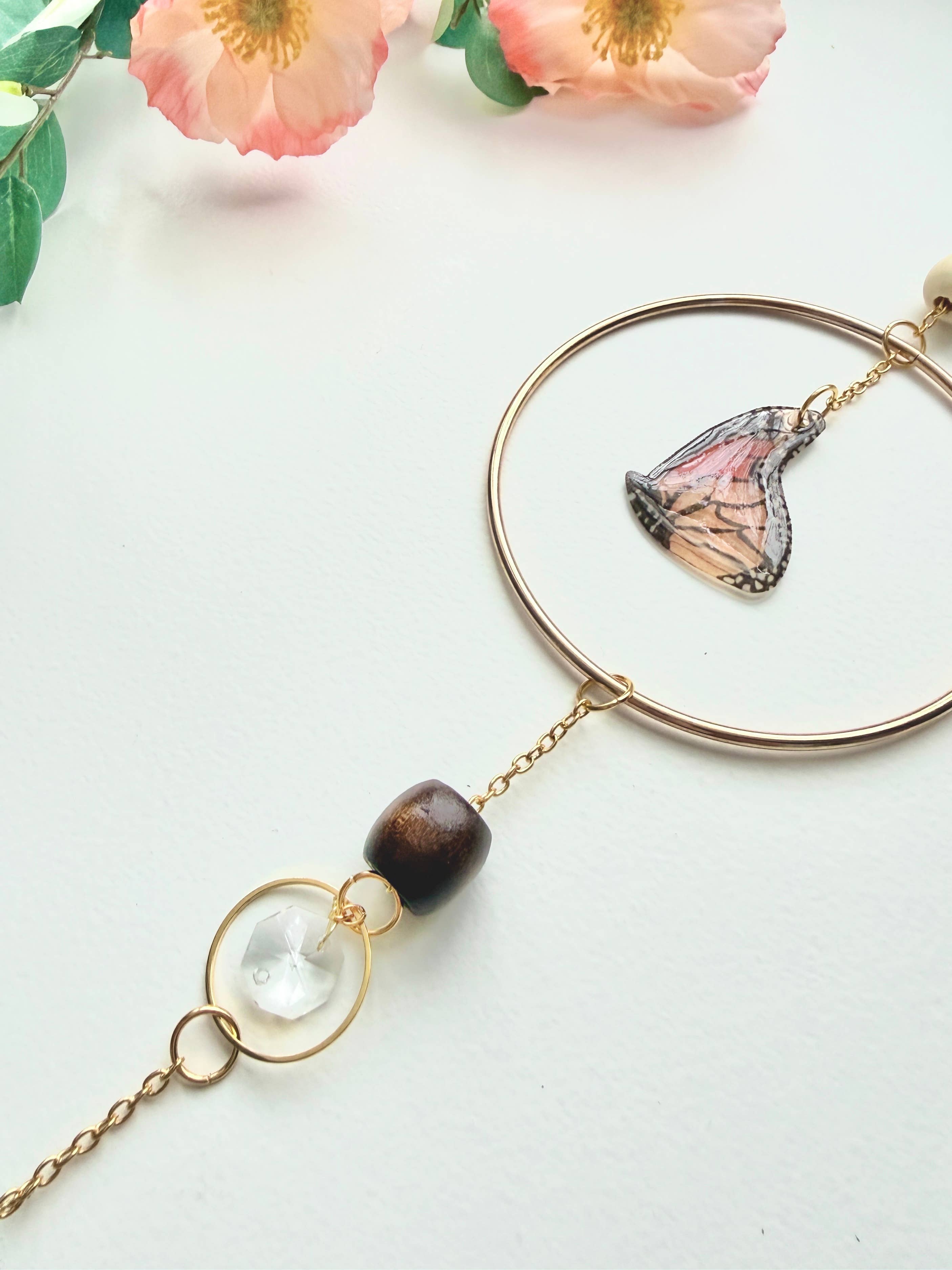 D. Prince Designs - Wholesale Suncatcher - Handmade + Hand-Illustrated Monarch Butterfly Suncatcher with Wood Beads1