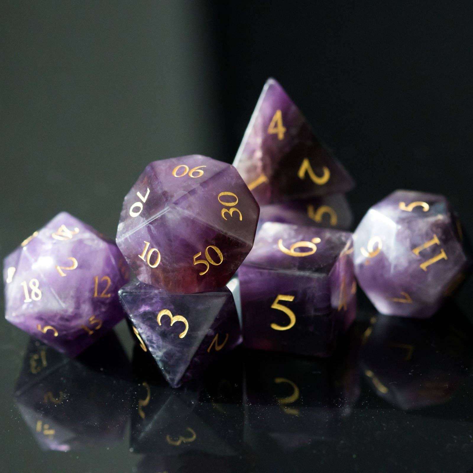 Geek Therapeutics – wholesale Dice – Purple Amethyst Gemstone Dice Set4