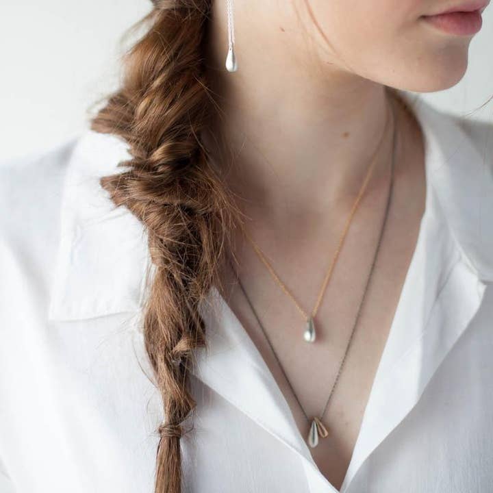 Amy Wing Designs - Wholesale Pendant/Charm Necklace - Raindrop Necklace (Double Mixed Metal)