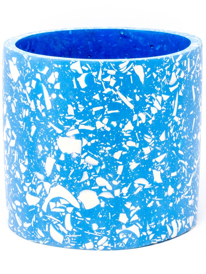 Blue & White Terrazzo Chip Plant Pot for wholesale by Salt Studios