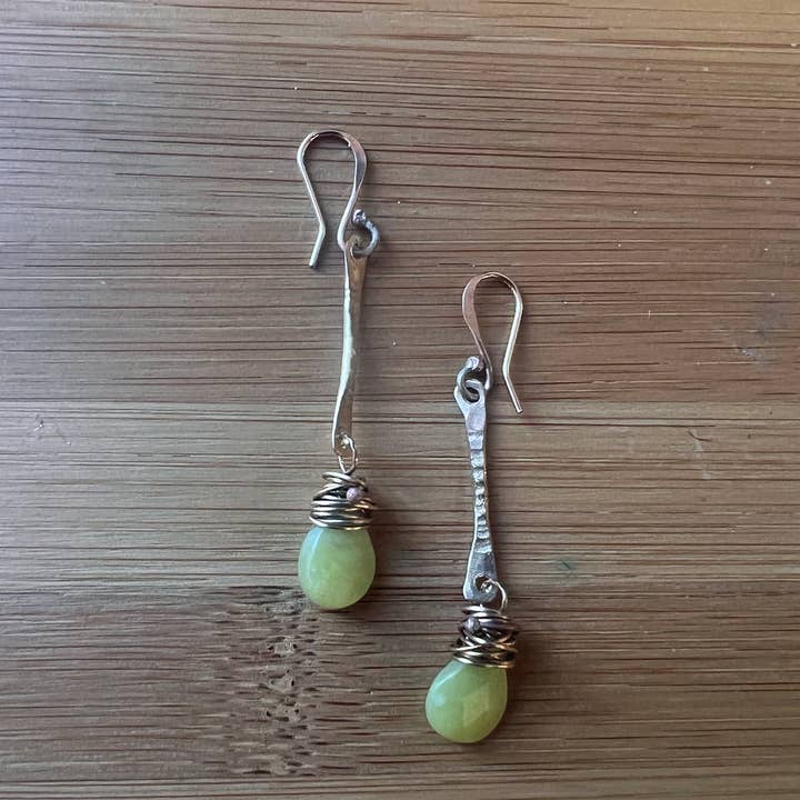 Stick Drop Recycled Metal and Gemstone Earrings for wholesale by Jen Burrall Designs
