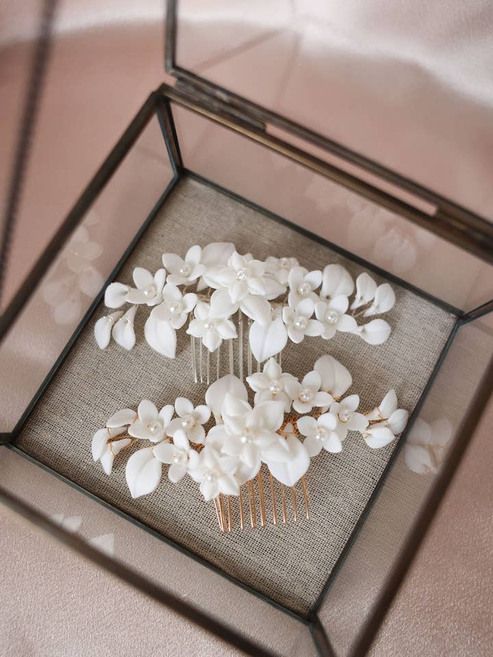 Scottie Porcelain Floral Hairpiece for wholesale by Petite Mariee Boutique