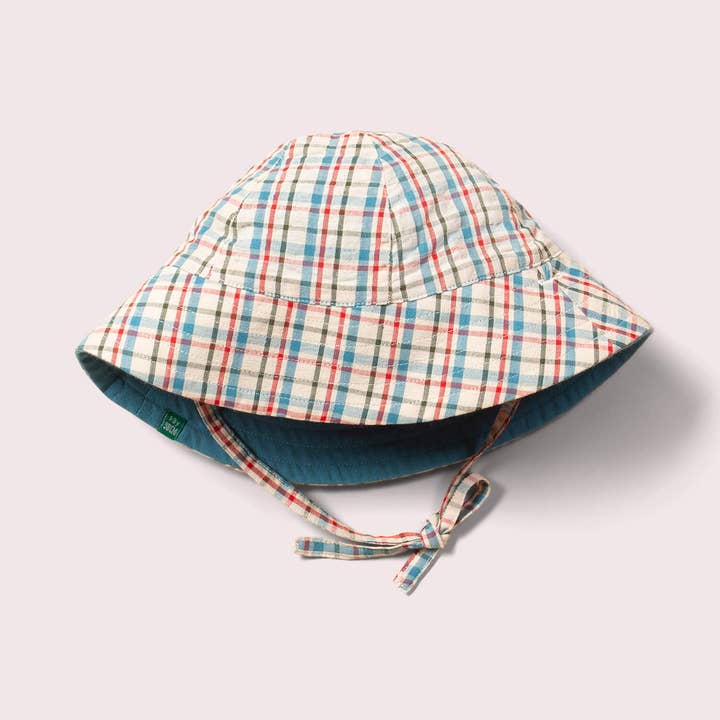 Checked Seersucker Reversible Sunhat for wholesale by Little Green Radicals