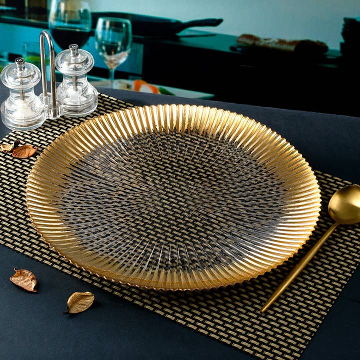 13" Glass Charger #RD314-089 (Case Pack 12) for wholesale by Gifts Plus