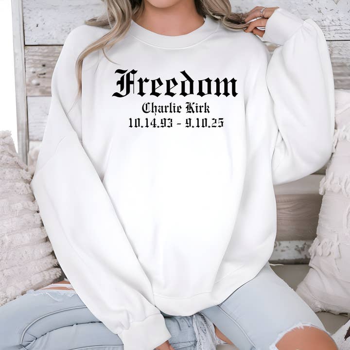 Charlie Kirk Sweatshirt Activist Patriot Freedom Sweatshirt for wholesale by RusticPrintStudio