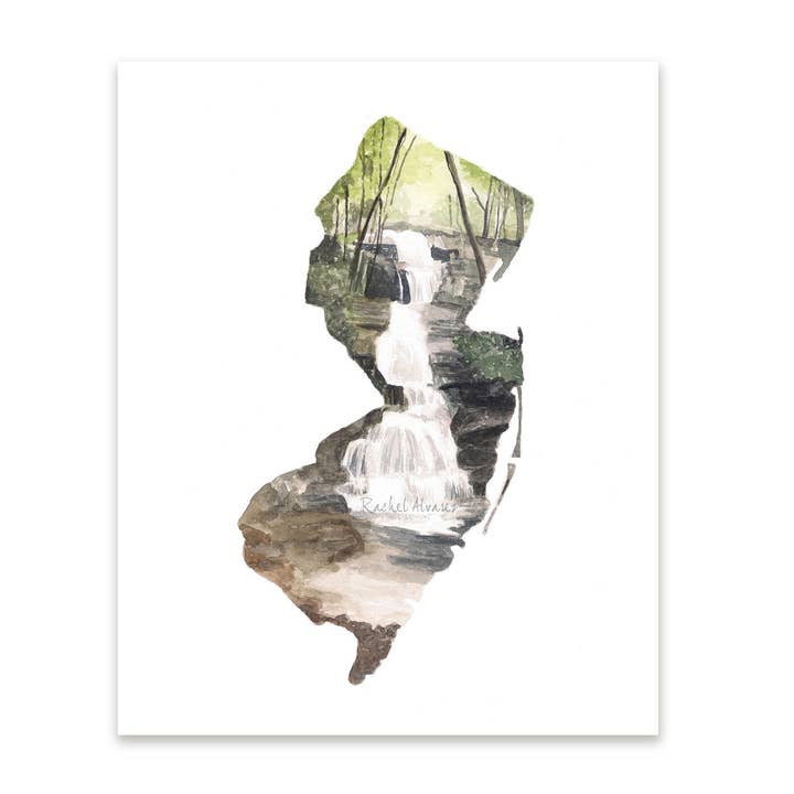 Buttermilk Falls New Jersey State Map Art Print for wholesale by Rachel Alvarez Art