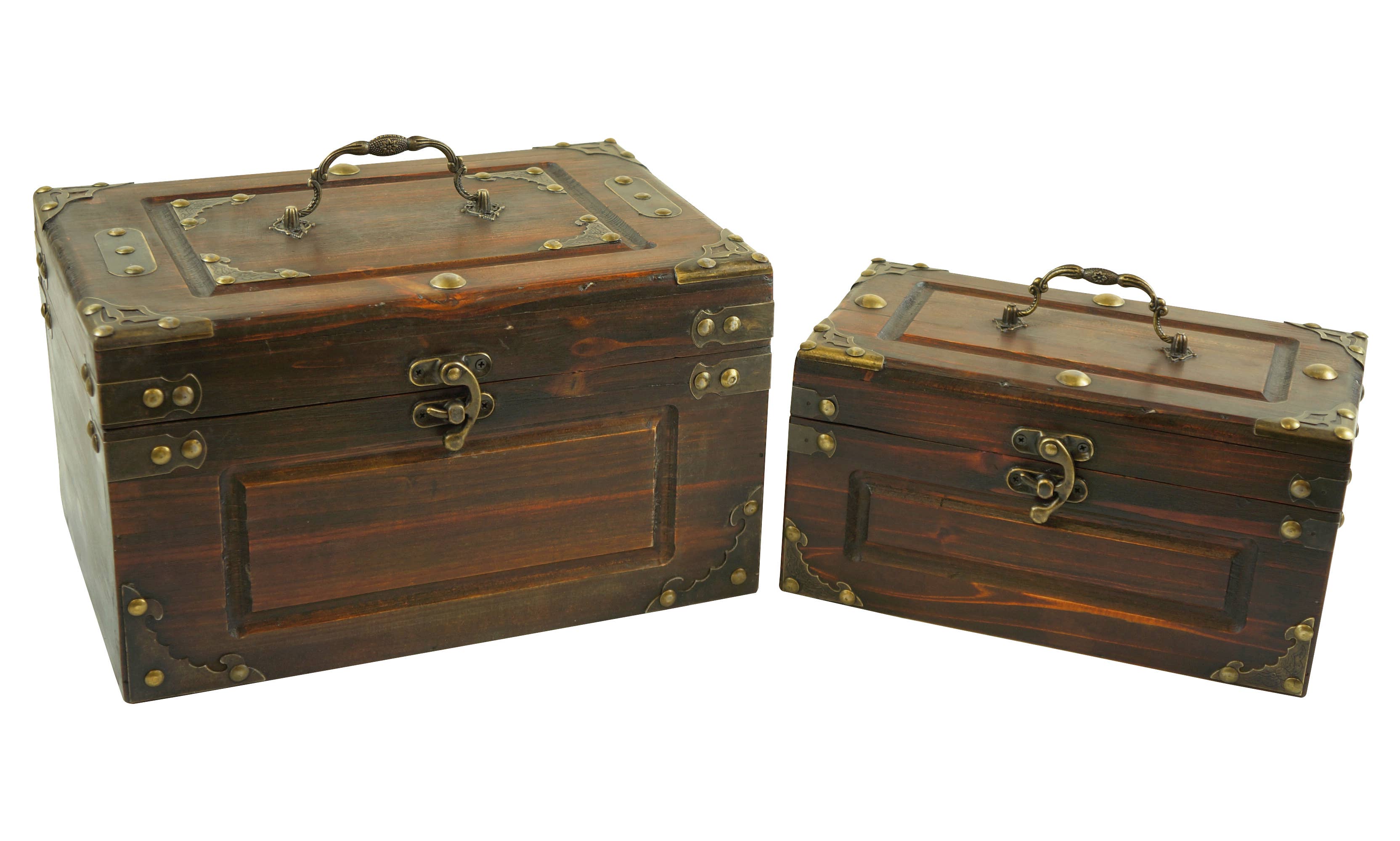 Boxman - Wholesale Gift Box - Wood Embosed Box Set with Metal Handle on the Top, Set of 2