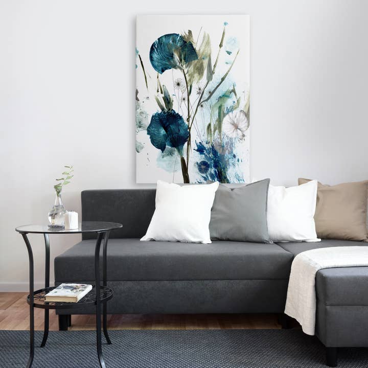 24x36 Blue Abstract Floral Canvas Wall Art for wholesale by Northwood Collection
