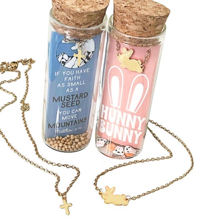 L Rae Charm - Wholesale Pendant/charm necklace - Tiny Gold Cross Charm Necklace + Mustard Seed Faith Bees2