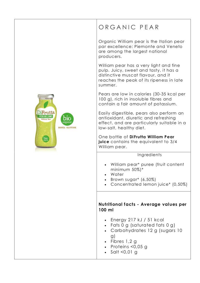 Metina SAS - Wholesale Fruit Juice - Williams pear DiFrutta organic fruit juice 20 cl.2