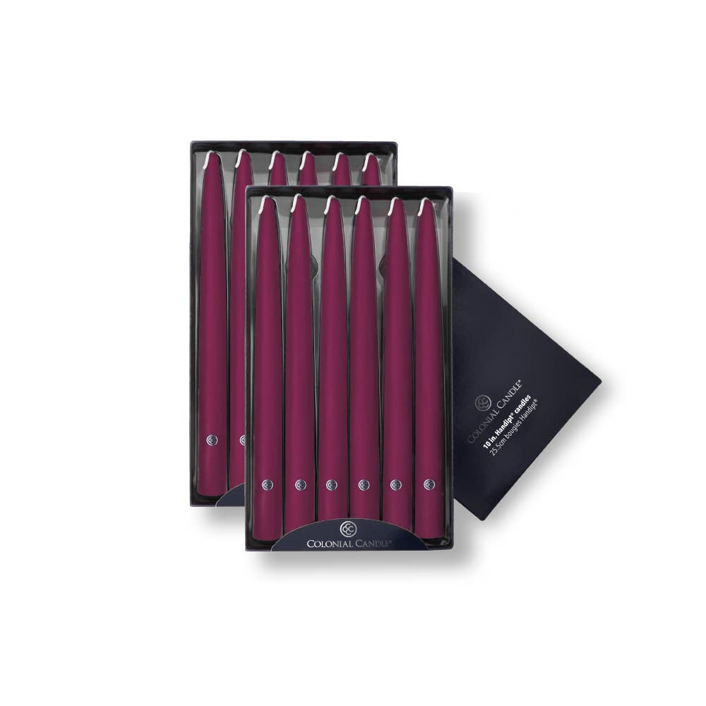 MVP Group International INC - Wholesale Tapered Candle/Candlestick - Mulberry Unscented Handipt Taper Colonial Candle, 10 inch