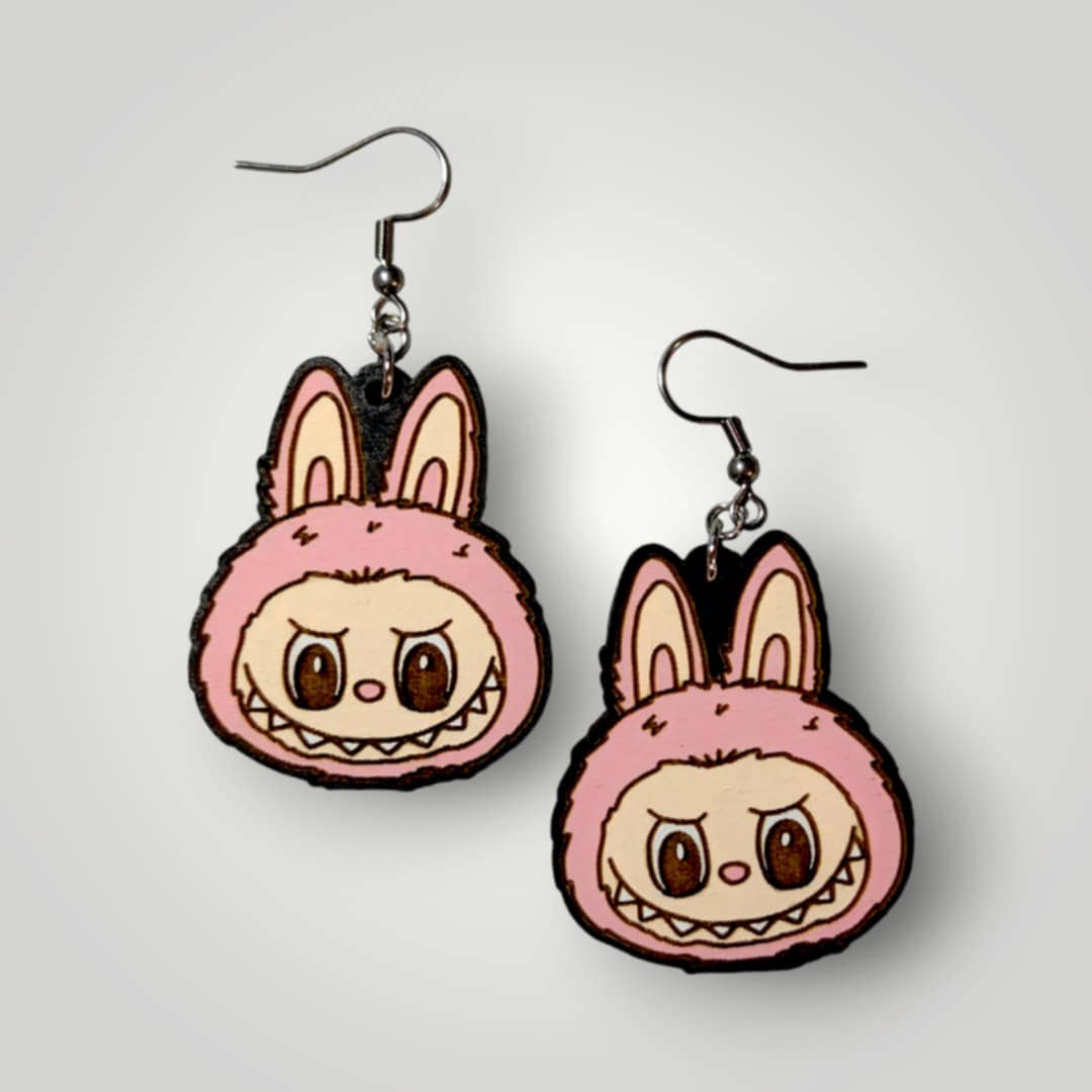 Moon Child Trinkets - Wholesale Dangle Earrings - Labubu Monster Head Hand Painted Wood Earrings3