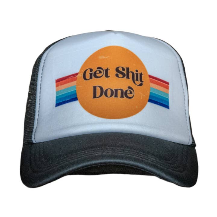 Trucker Hat | Hand Printed | Get Shit Done | Black Hat for wholesale by In Blue Handmade