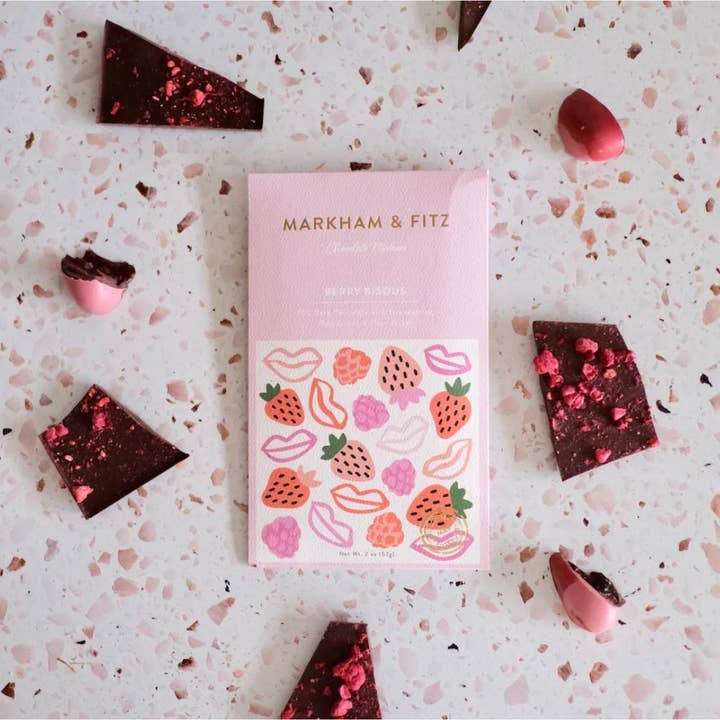 Markham & Fitz Chocolate - Wholesale Chocolate Bar - Berry Bisous Dominican Dark Chocolate Bar 1