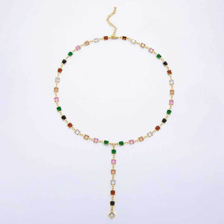 Collar Lariat de Cadena CZ Cuadrada Multicolor de 19 Pulgadas con Extensor ✦ NC-21WA3274 para venta al por mayor de Simply Jewels