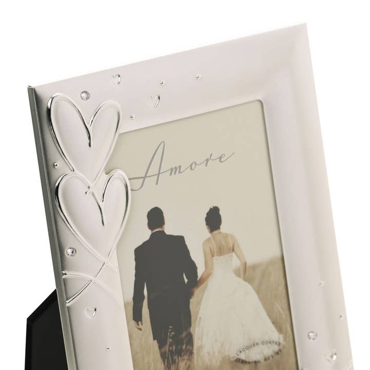 WIDDOP and Co. - Wholesale Fotolijst - Amore verzilverd frame met hartjes en kristallen 4" x 6"2