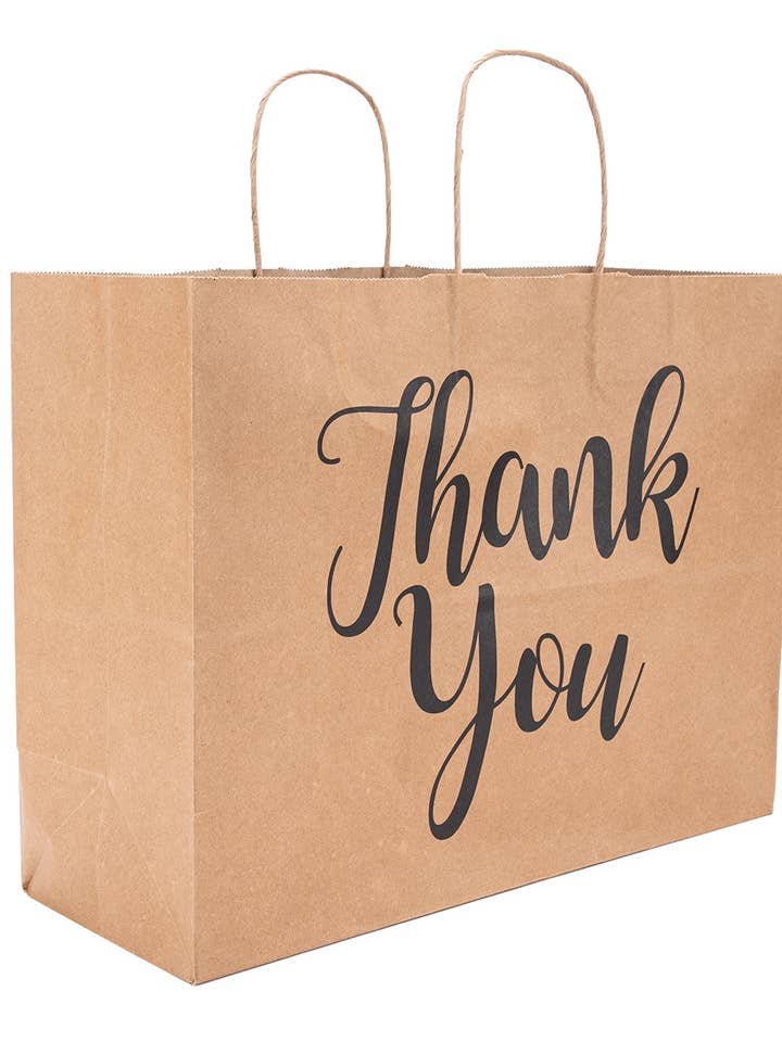 "Thank You" Recycled Kraft Paper Shopping Bags for wholesale by Store Supply Warehouse