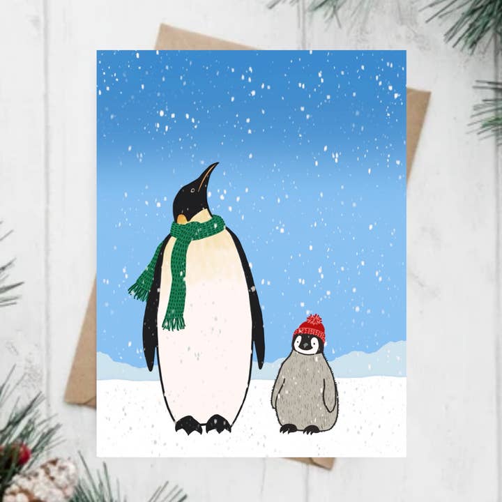 Penguin holiday, greeting card for wholesale by Heart Stone Gallery
