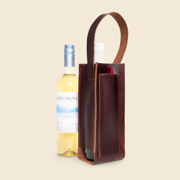 Premium Leather Wine Carrier with Corkscrew Pocket | Custom Corporate Gift - 100 Unit Minimum for wholesale by CASUPO
