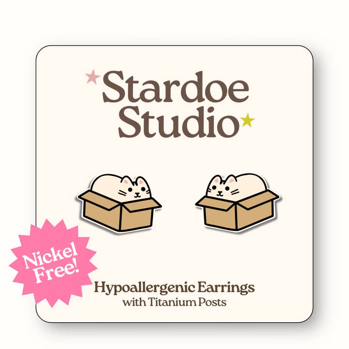 Cat In a Box Earrings (White) for wholesale by Stardoe Studio