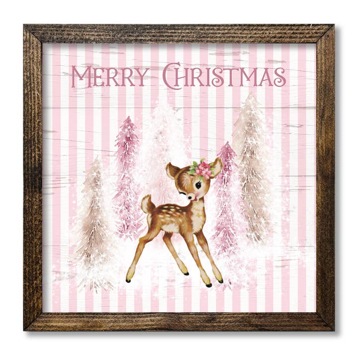 TIMBERLAND FRAME „MERRY CHRISTMAS“, GESTREIFTES RENTIER, ROSA für den Großhandel von Jarmz Designs