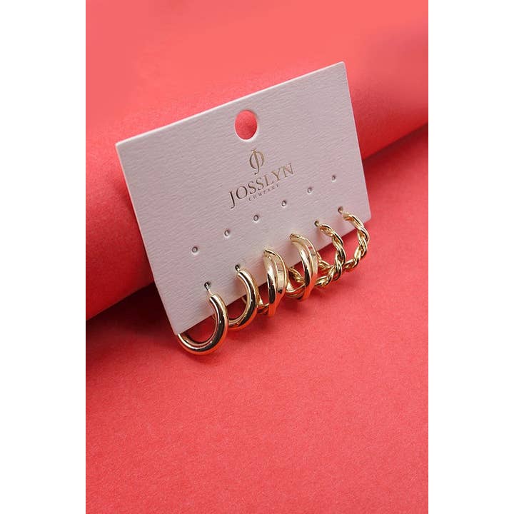 GOLD TWISTED TRIO HOOP EARRINGS | 31E23146 for wholesale on Faire2