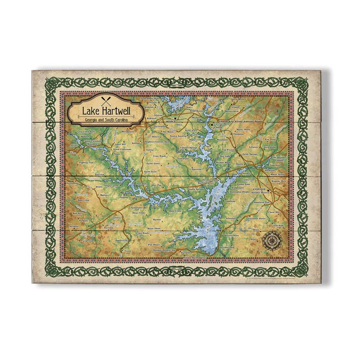 Lake Hartwell: Georgia and South Carolina: Illustrated Map for wholesale by Old Wood Signs