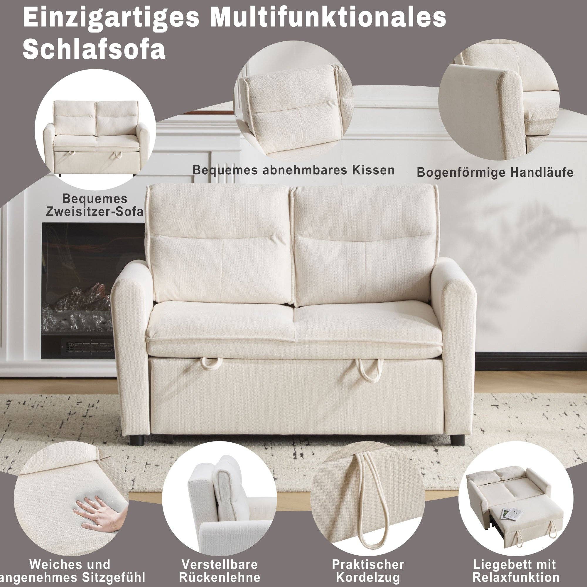 Urban Meuble - Wholesale Sofa - Light beige velvet 2-seater convertible sofa bed, 5-position backrest RIDGEGLEN11