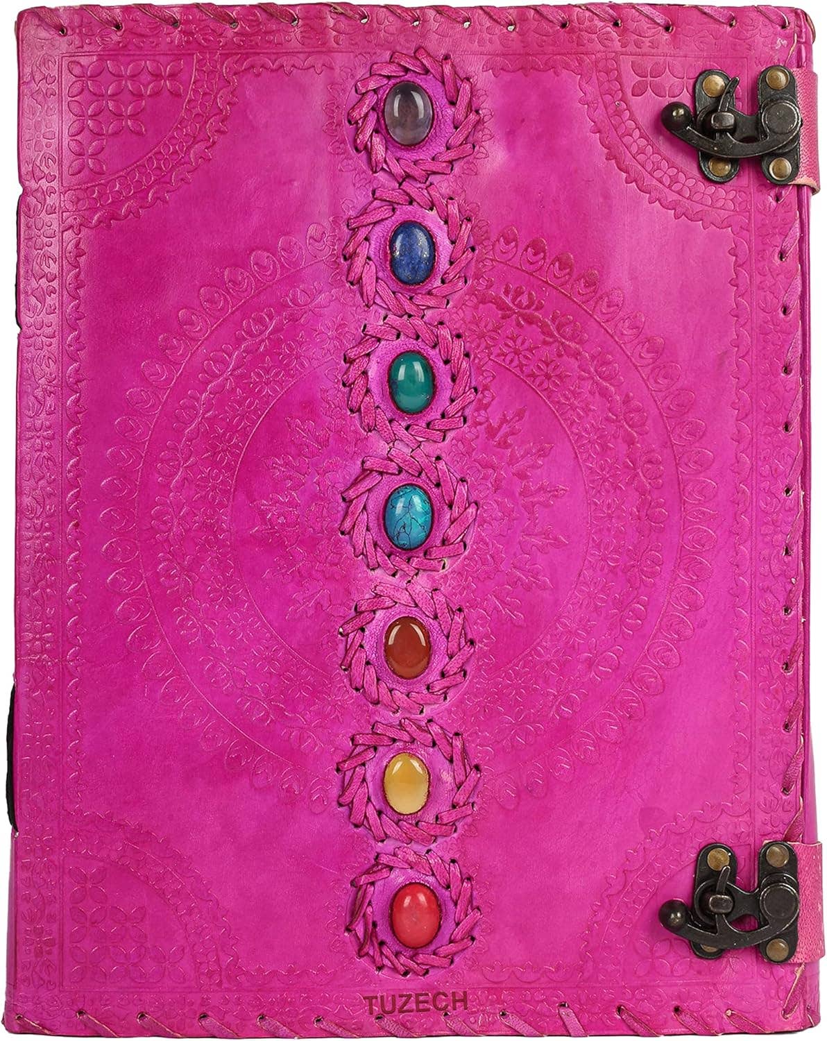 Tuzech Leather - Wholesale Journal/Diary - Tuzech Seven Chakra Medieval Stone Embossed Handmade Jumbo Leather Journal Book of Shadows Notebook Office Hocus Pocus Diary College Poetry Sketch With Leather Bound62