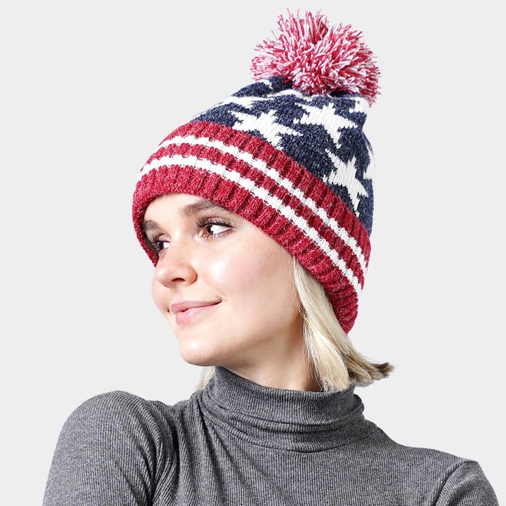 Sensibling Corp. - Wholesale Beanie - Women's - Pom Pom American USA Flag Knit Beanie Hat2