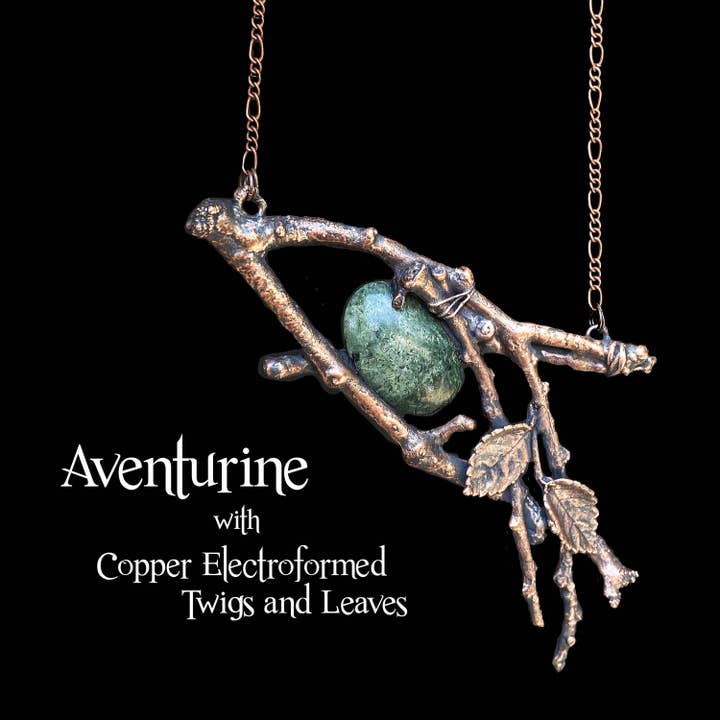 Aventurine & Copper Electroformed Botanical Necklace for wholesale by Glorious Healing Crystals