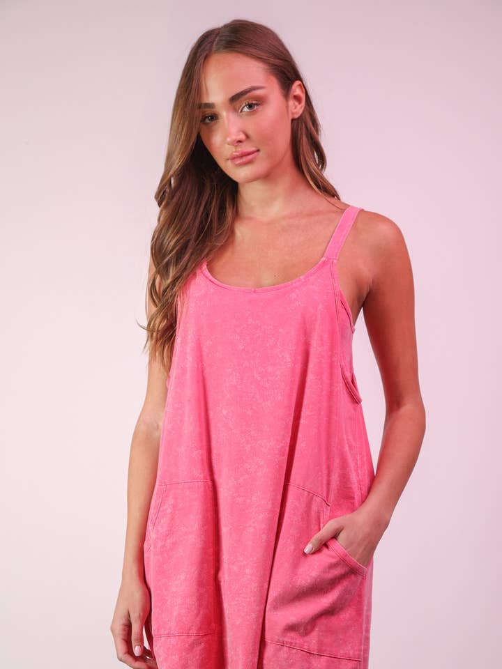 VERY J - Wholesale Romper - Women's - ND31251-Mineral Washed Knit Mini Dress with Shorts InsideÂ