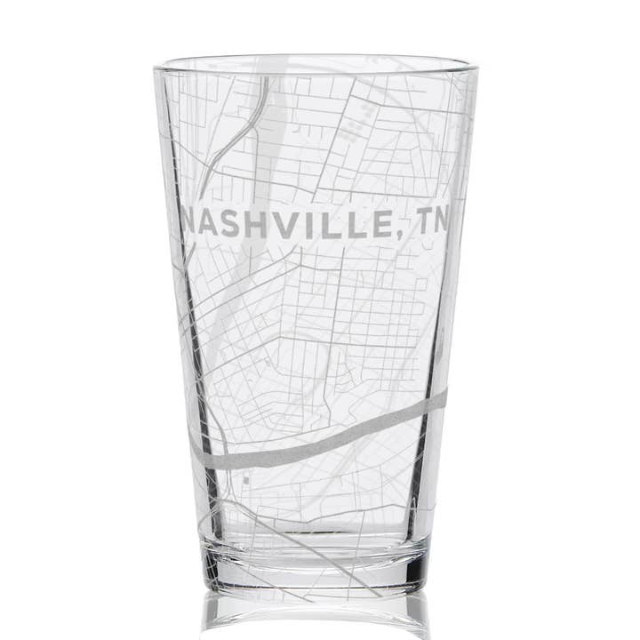NASHVILLE, TN, carte des rues de la ville gravée, 16 oz, verres à pinte pour la vente par LumEngrave