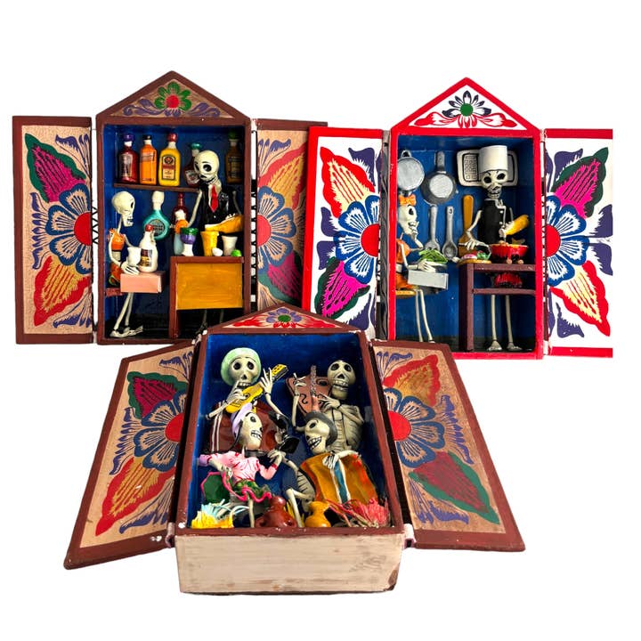 Zoe Artcrafts - Vendita all'ingrosso Statuette decorative - Decorazioni messicane Retablos del Giorno dei Morti - Statuette a forma di scheletro