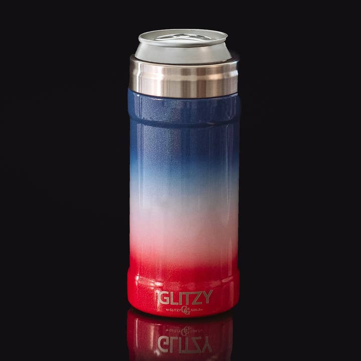 Glacière Glitzy Skinny 12 oz Patriot Glitter pour la vente par Glitzy Coolers