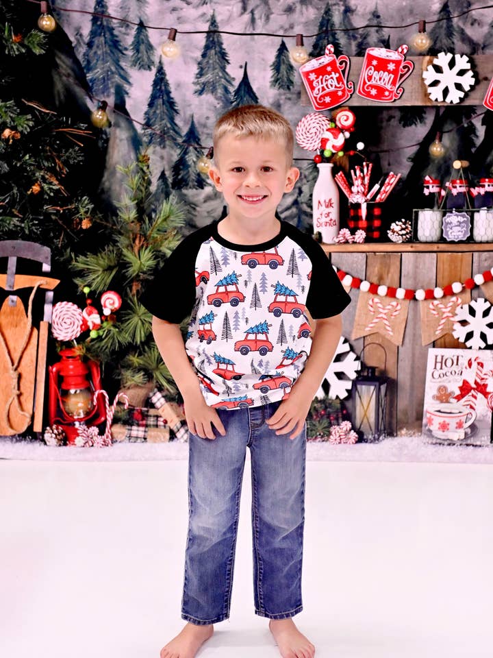Christmas Car Short Sleeve Raglan for wholesale by Great Lakes Kids Apparel