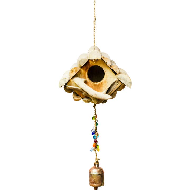 Cone Shape Bird House/Beads & Bell for wholesale by Moksha Imports