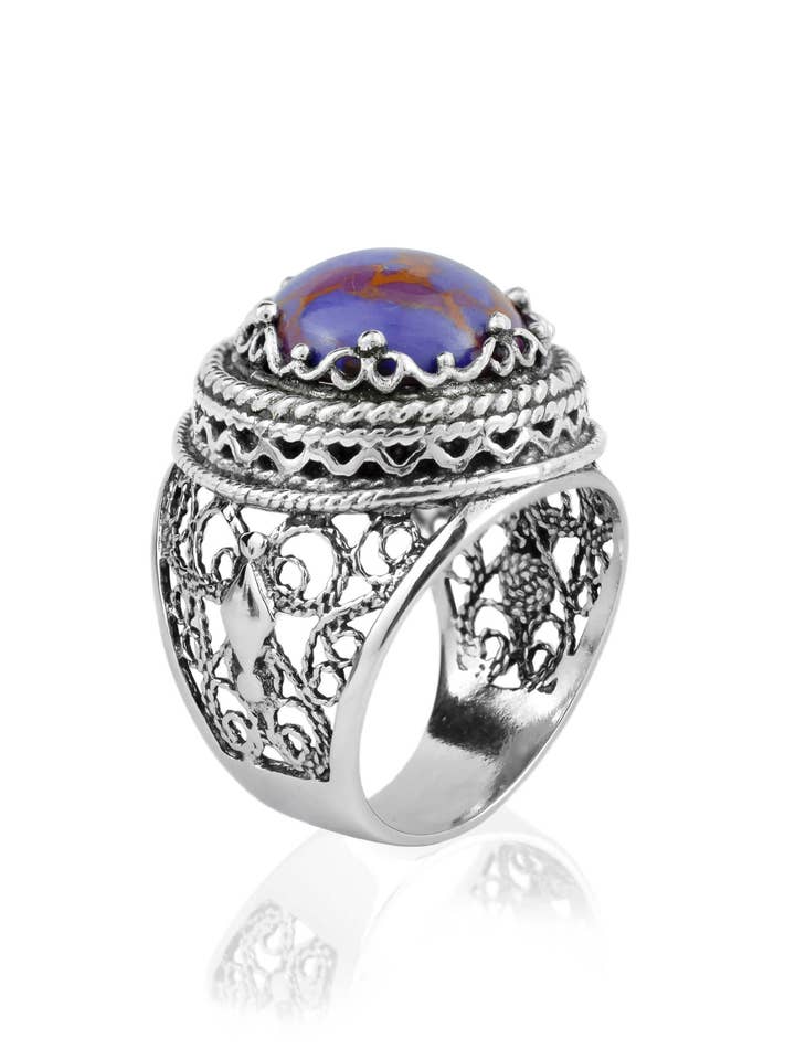 Bague en argent pour femme avec pierre précieuse turquoise Mojave Art pour la vente par Filigranist Jewelry