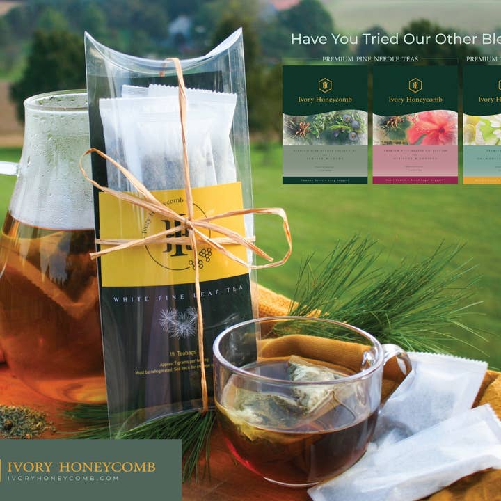 Premium fyrrenåle-te med enebær + timian for engroshandel hos Ivory Honeycomb