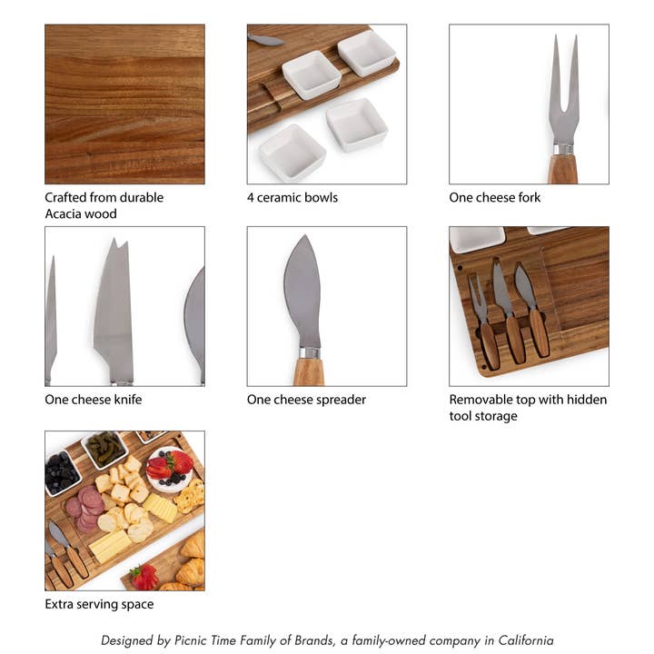 Picnic Time Family of Brands - Wholesale Cheese Board - Picada Tapas & Cheese Board Set with Dip Bowls, (Acacia Wood6