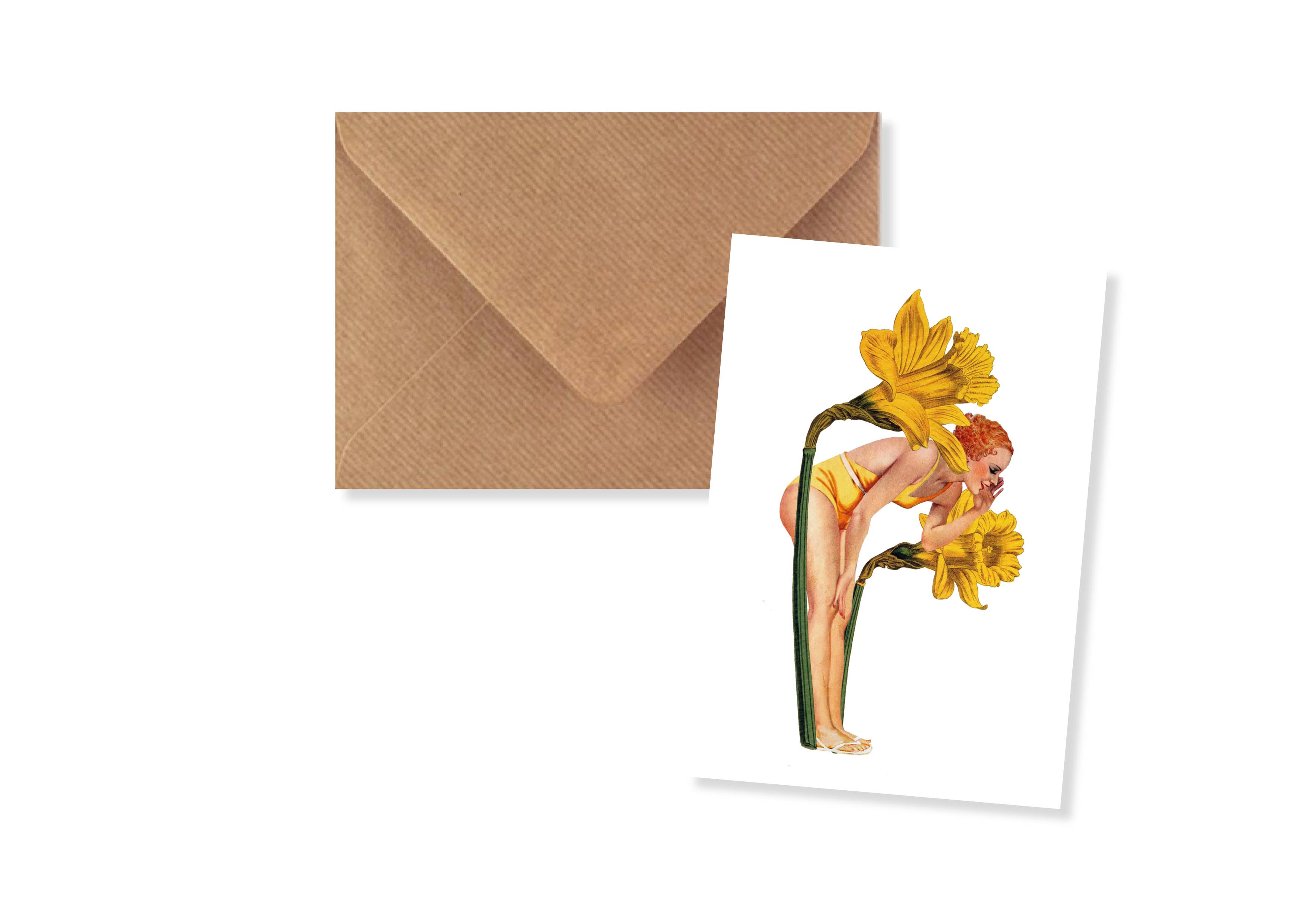 Lylies – postal de Natal por atacado – Mini cartão com envelope colagem senhora entre os Narcisas0