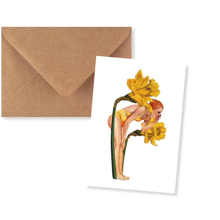 Lylies – postal de Natal por atacado – Mini cartão com envelope colagem senhora entre os Narcisas0